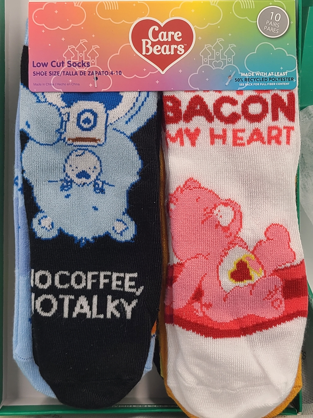Care Bears Low Cut Socks - Black, White, Pink & Blue Character Set